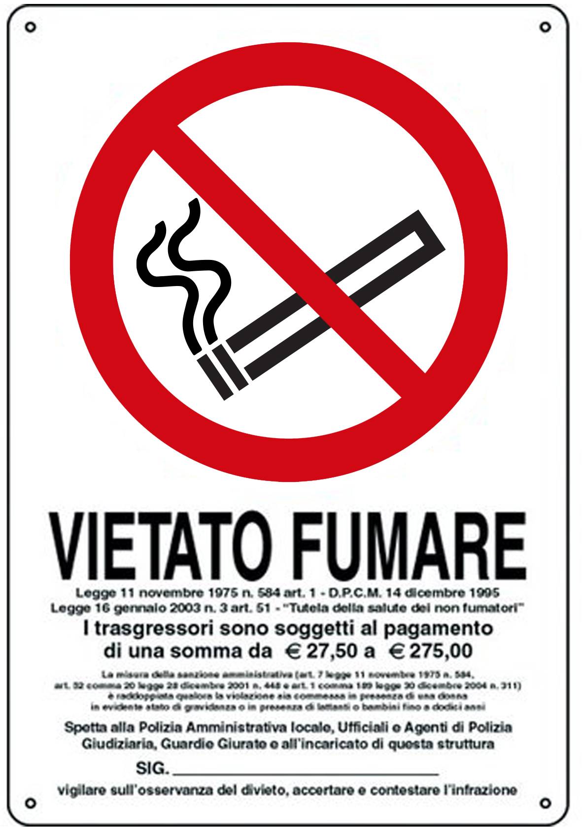 CARTELLO VIETATO FUMARE