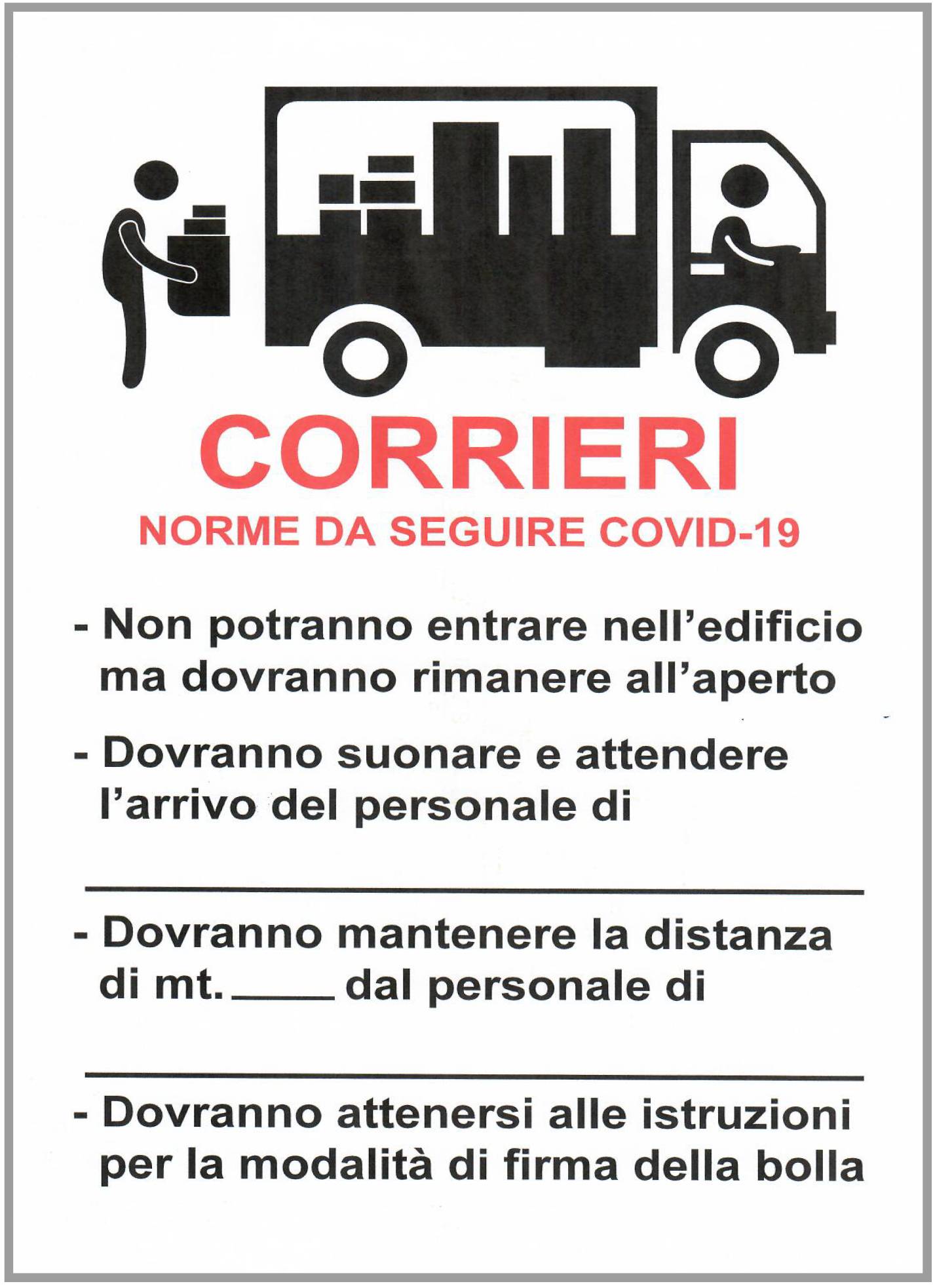 CARTELLO NORME CORRIERI COVID-19