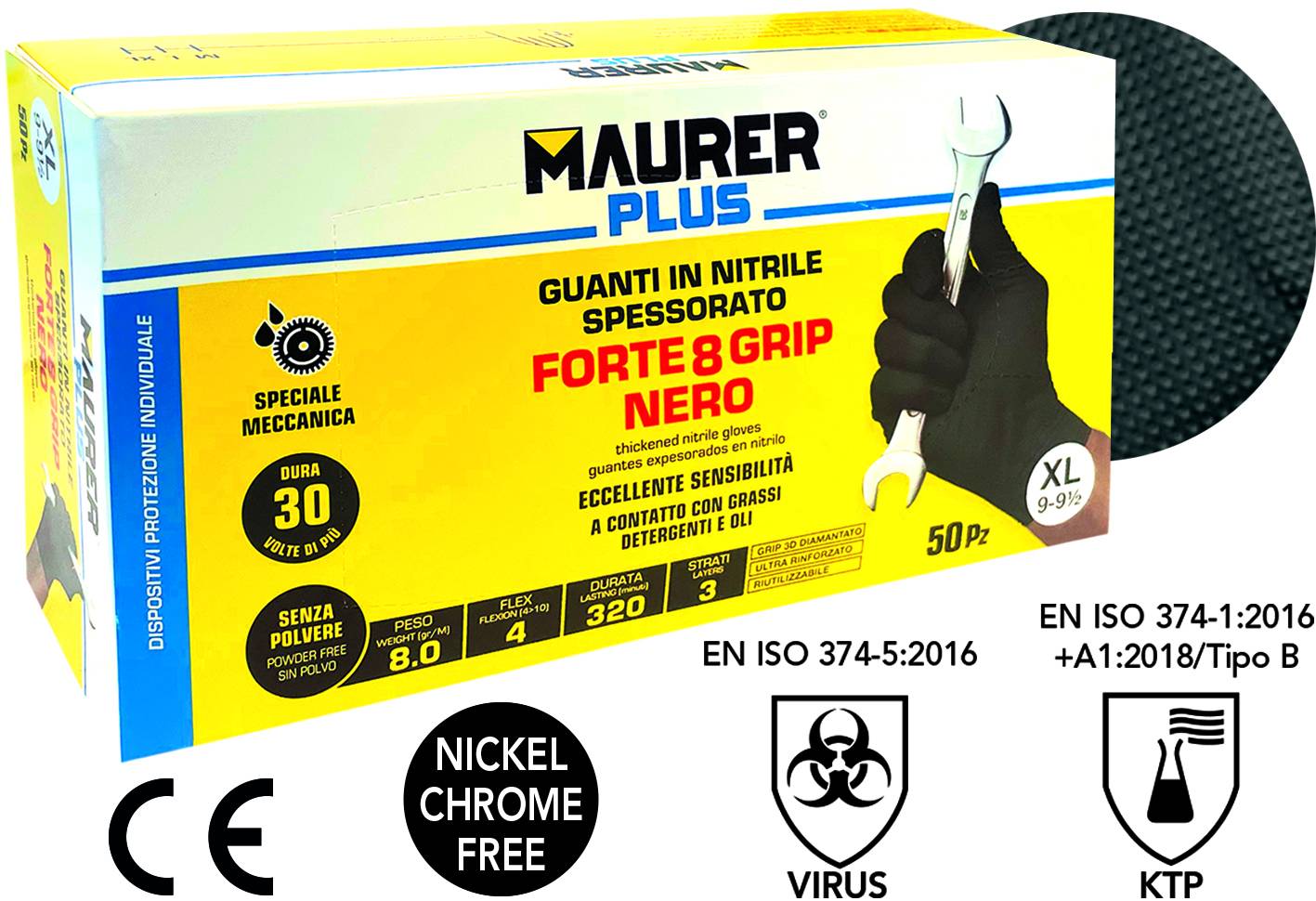 GUANTO NITRILE SPESSORATO FORTE 8 NERO